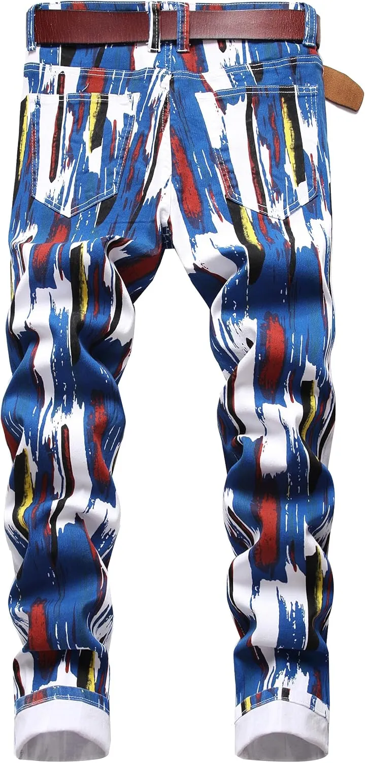 Mens Printed Jeans - Premium Jeans for Men Slim Fit - Skinny Stretch Denim Printed Pants for Men