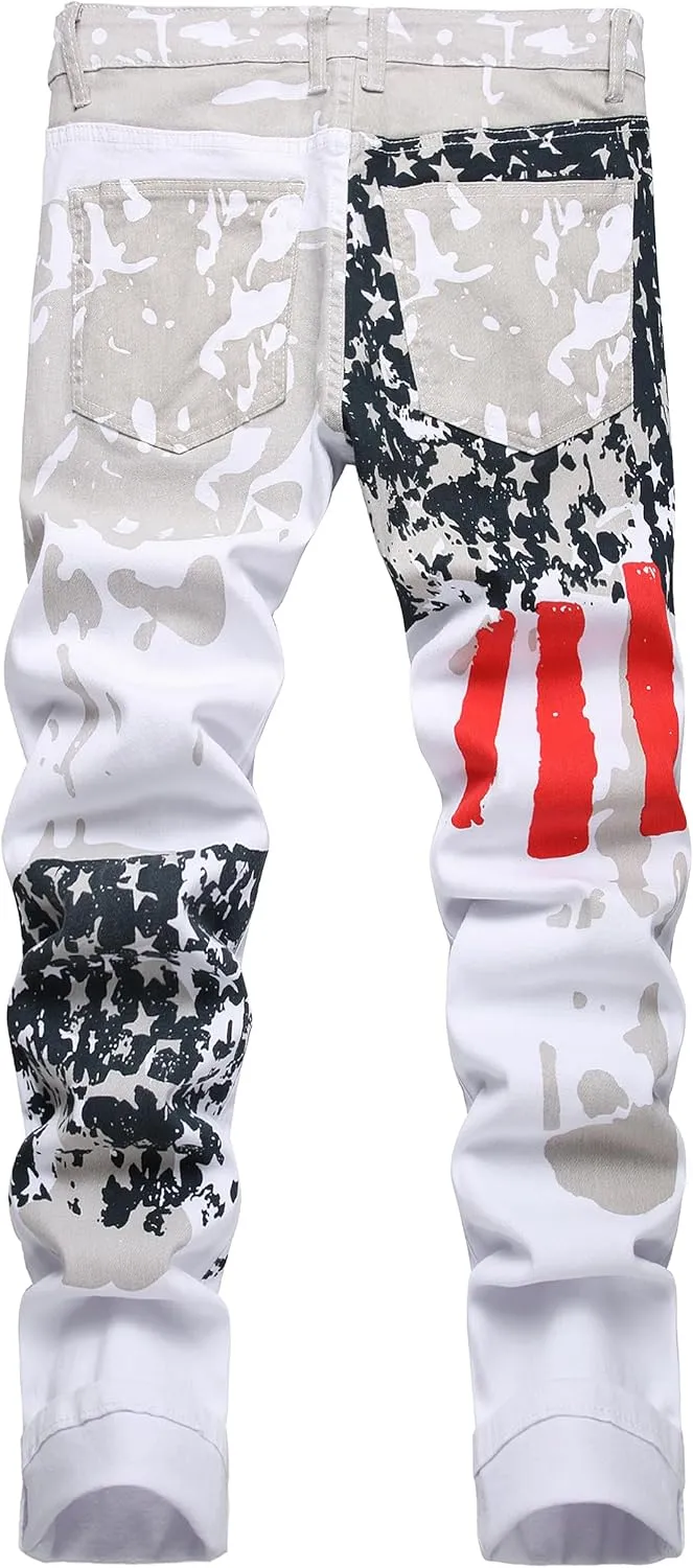 Mens Printed Jeans - Premium Jeans for Men Slim Fit - Skinny Stretch Denim Printed Pants for Men