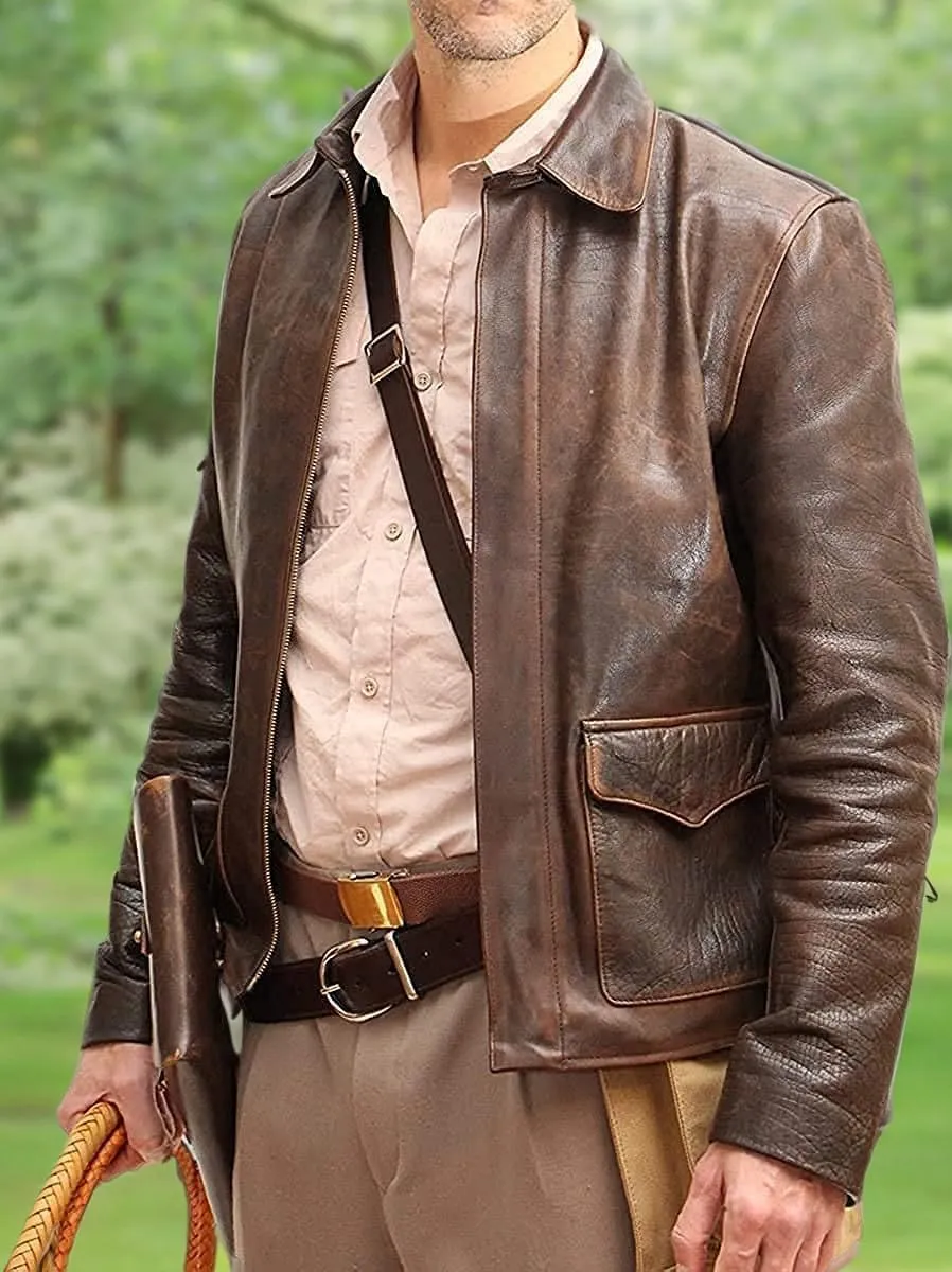 Men's Raiders of The Lost Ark Brown distressed Harrison American Classic Bomber Leather jacket