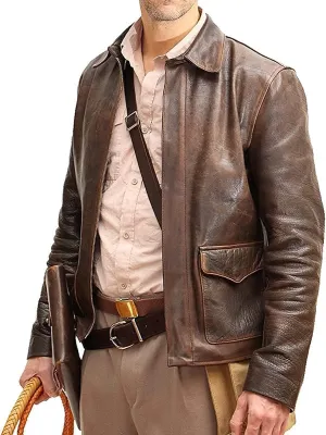 Men's Raiders of The Lost Ark Brown distressed Harrison American Classic Bomber Leather jacket