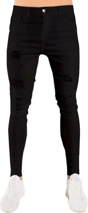 Mens Ripped Slim Stretch Denim Pants Destroyed Distressed Trousers Slim Fit Skinny Streetwear Denim Jean