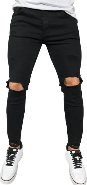 Mens Ripped Slim Stretch Denim Pants Destroyed Distressed Trousers Slim Fit Skinny Streetwear Denim Jean