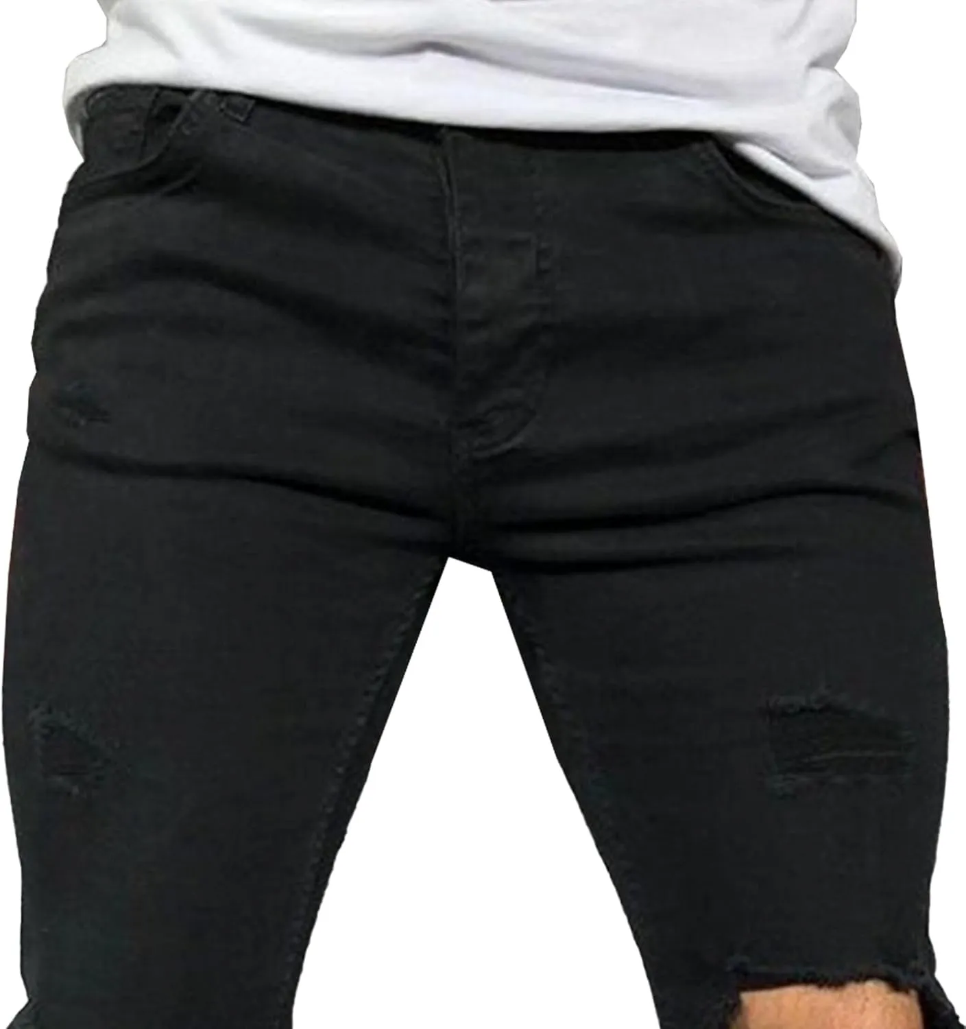 Mens Ripped Slim Stretch Denim Pants Destroyed Distressed Trousers Slim Fit Skinny Streetwear Denim Jean