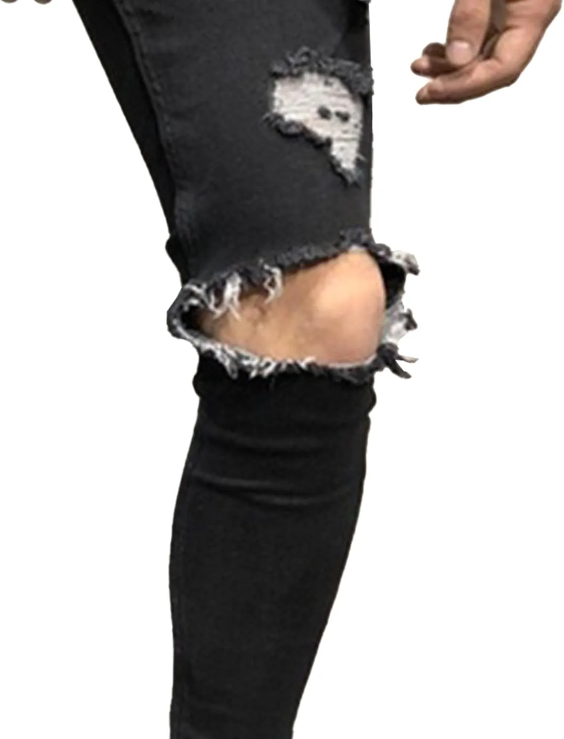 Mens Ripped Slim Stretch Denim Pants Destroyed Distressed Trousers Slim Fit Skinny Streetwear Denim Jean