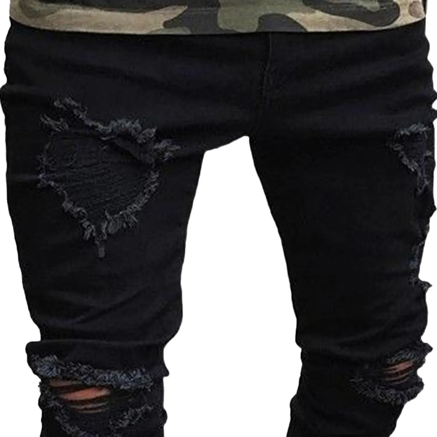 Mens Ripped Slim Stretch Denim Pants Destroyed Distressed Trousers Slim Fit Skinny Streetwear Denim Jean