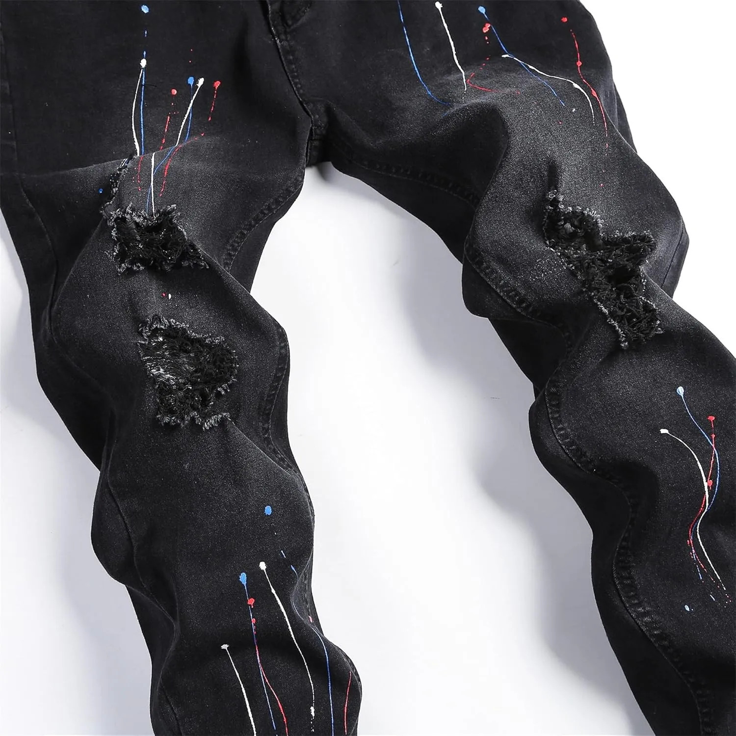 Mens Ripped Slim Stretch Denim Pants Destroyed Distressed Trousers Slim Fit Skinny Streetwear Denim Jean