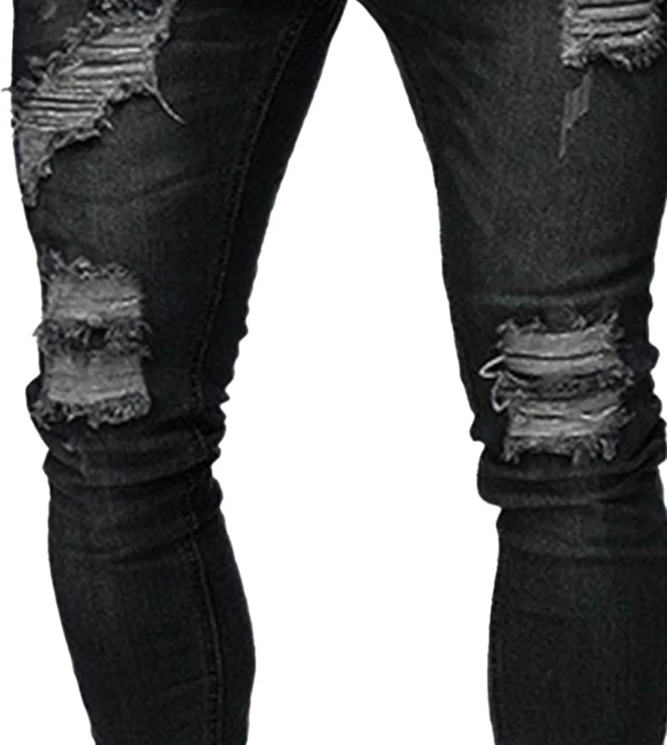 Mens Ripped Slim Stretch Denim Pants Destroyed Distressed Trousers Slim Fit Skinny Streetwear Denim Jean