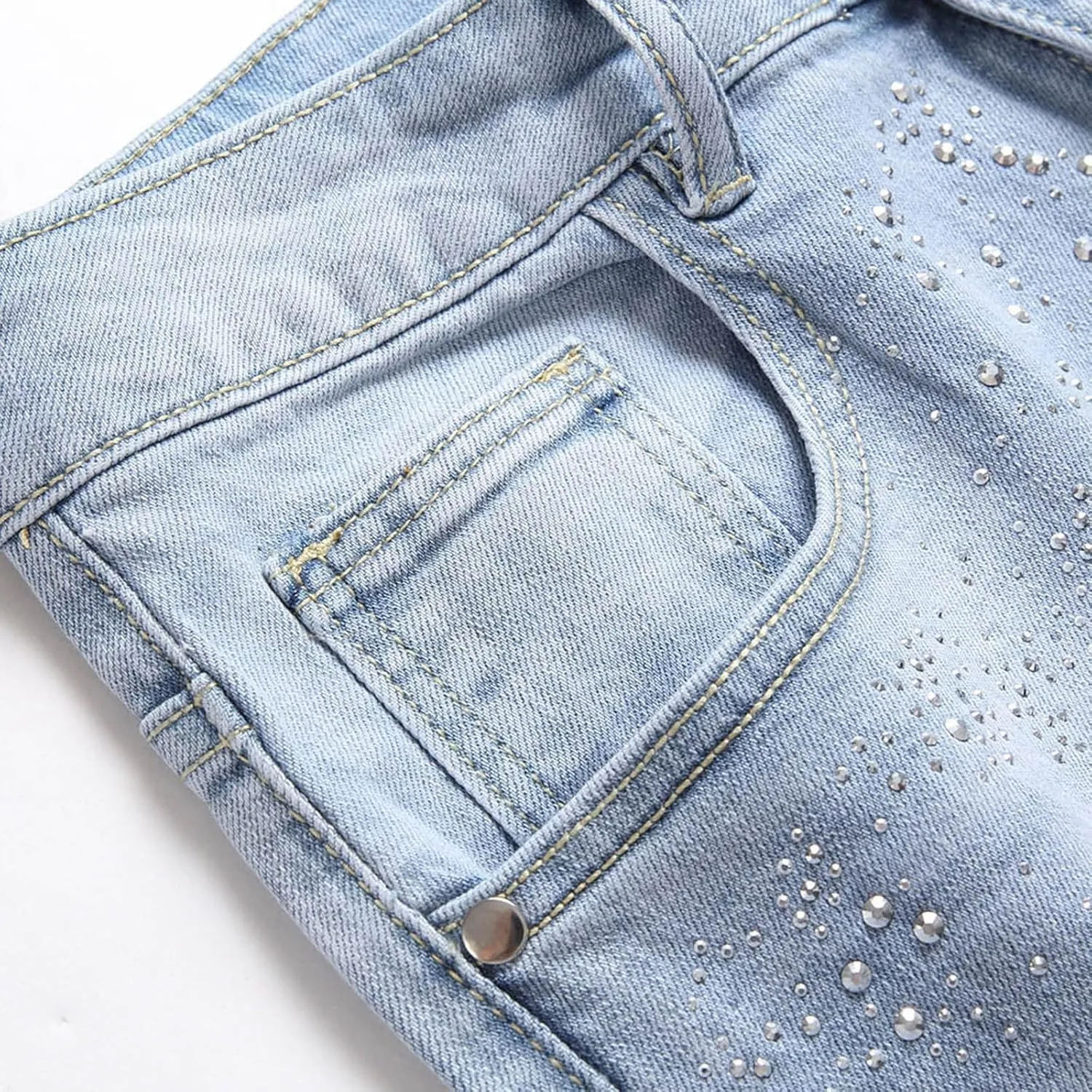 Men's Ripped Stretch Denim Trousers Personality Hot Diamond Fashion Slim Fit Jeans Pants Slim Fit Mens Underwear