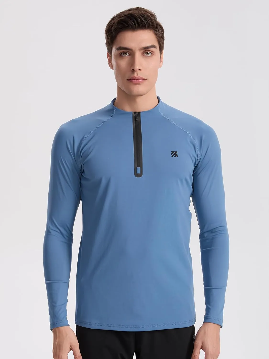 Mens Running Shirts Skinny Moisture Wicking Quarter Zip Pullover Workout Outdoor Sports Golf Pickleball Shirts for Men