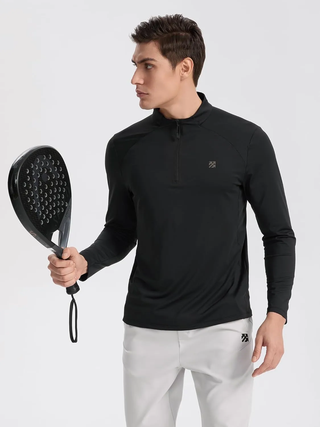 Mens Running Shirts Skinny Moisture Wicking Quarter Zip Pullover Workout Outdoor Sports Golf Pickleball Shirts for Men