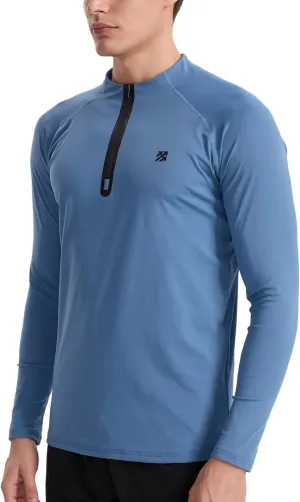 Mens Running Shirts Skinny Moisture Wicking Quarter Zip Pullover Workout Outdoor Sports Golf Pickleball Shirts for Men