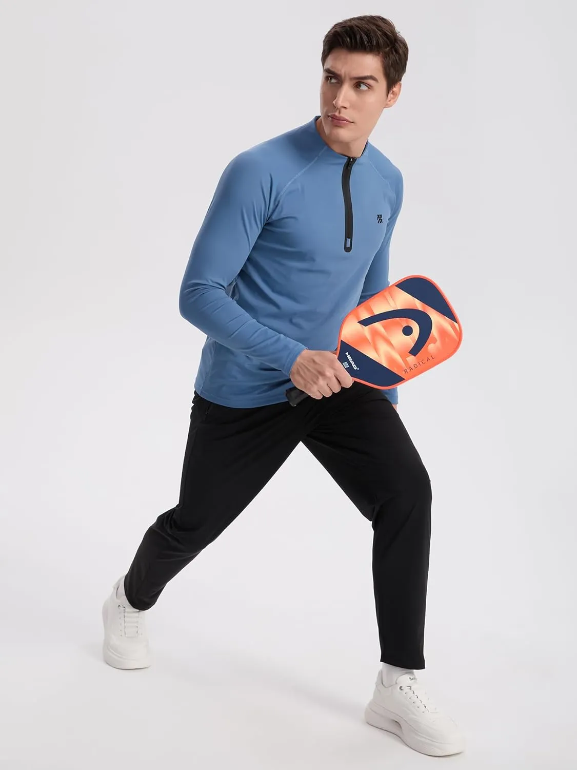 Mens Running Shirts Skinny Moisture Wicking Quarter Zip Pullover Workout Outdoor Sports Golf Pickleball Shirts for Men