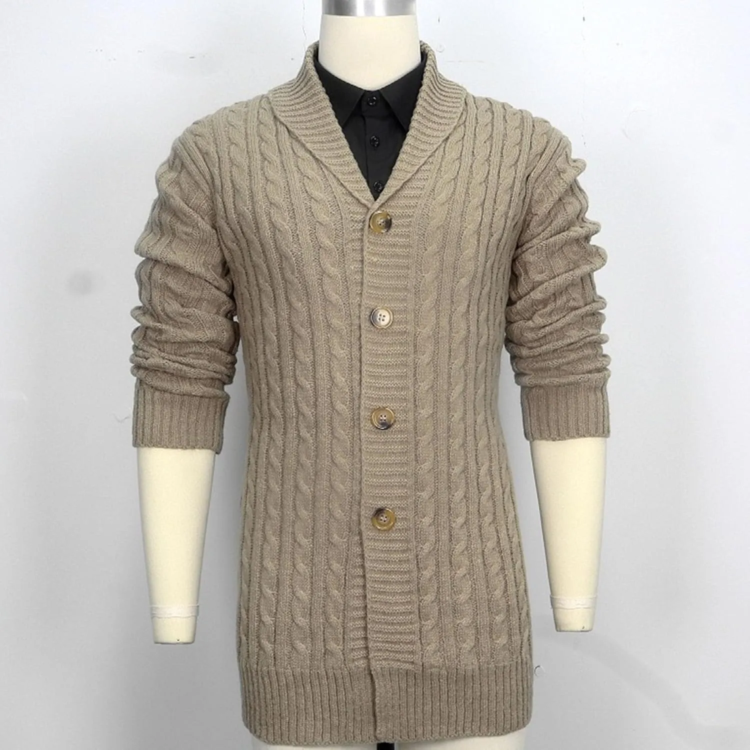 Men's Shawl Collar Cardigan Sweater Slim Button Knit Ribbed Sweaters Long Cardigans Long Sleeve Knitted Outerwear