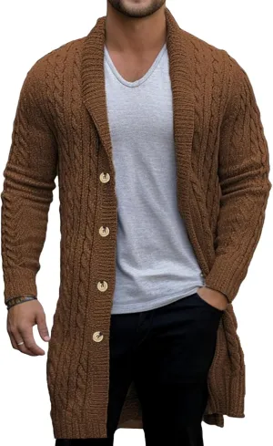 Men's Shawl Collar Cardigan Sweater Slim Button Knit Ribbed Sweaters Long Cardigans Long Sleeve Knitted Outerwear