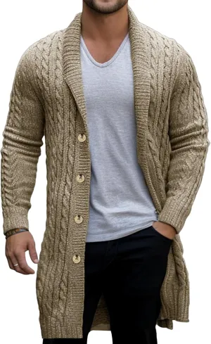 Men's Shawl Collar Cardigan Sweater Slim Button Knit Ribbed Sweaters Long Cardigans Long Sleeve Knitted Outerwear