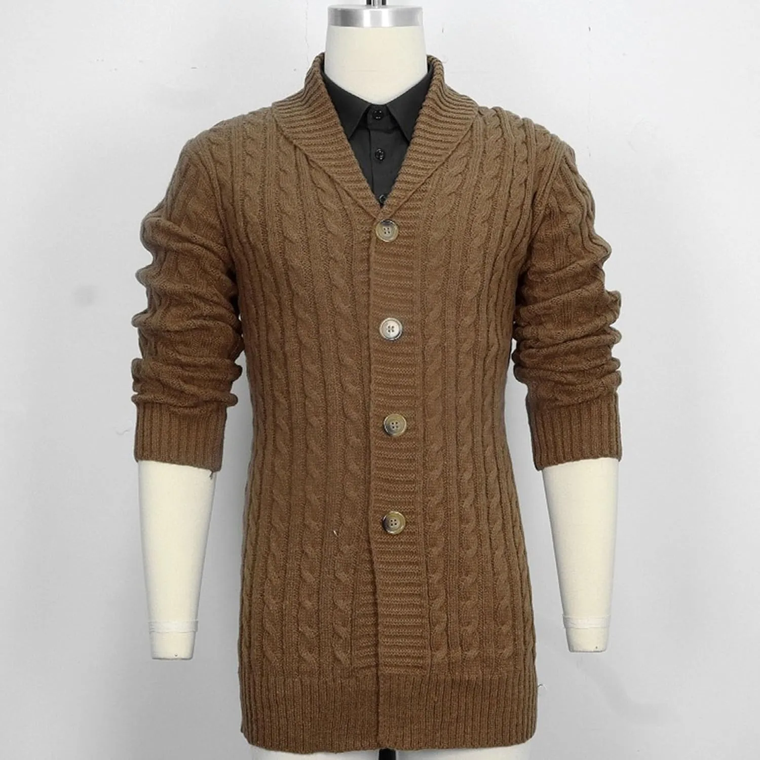 Men's Shawl Collar Cardigan Sweater Slim Button Knit Ribbed Sweaters Long Cardigans Long Sleeve Knitted Outerwear