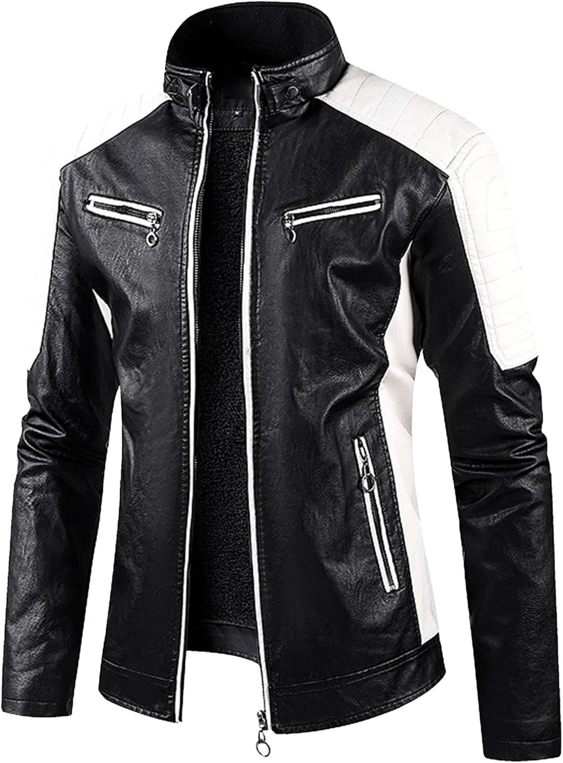 Men's Slim Fit Leather Jacket Multi Color Motorcycle Leathers Jackets Zip-Up Bomber PU Coat (Black,4X-Large)