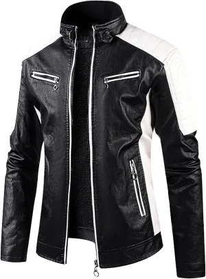 Men's Slim Fit Leather Jacket Multi Color Motorcycle Leathers Jackets Zip-Up Bomber PU Coat (Black,4X-Large)