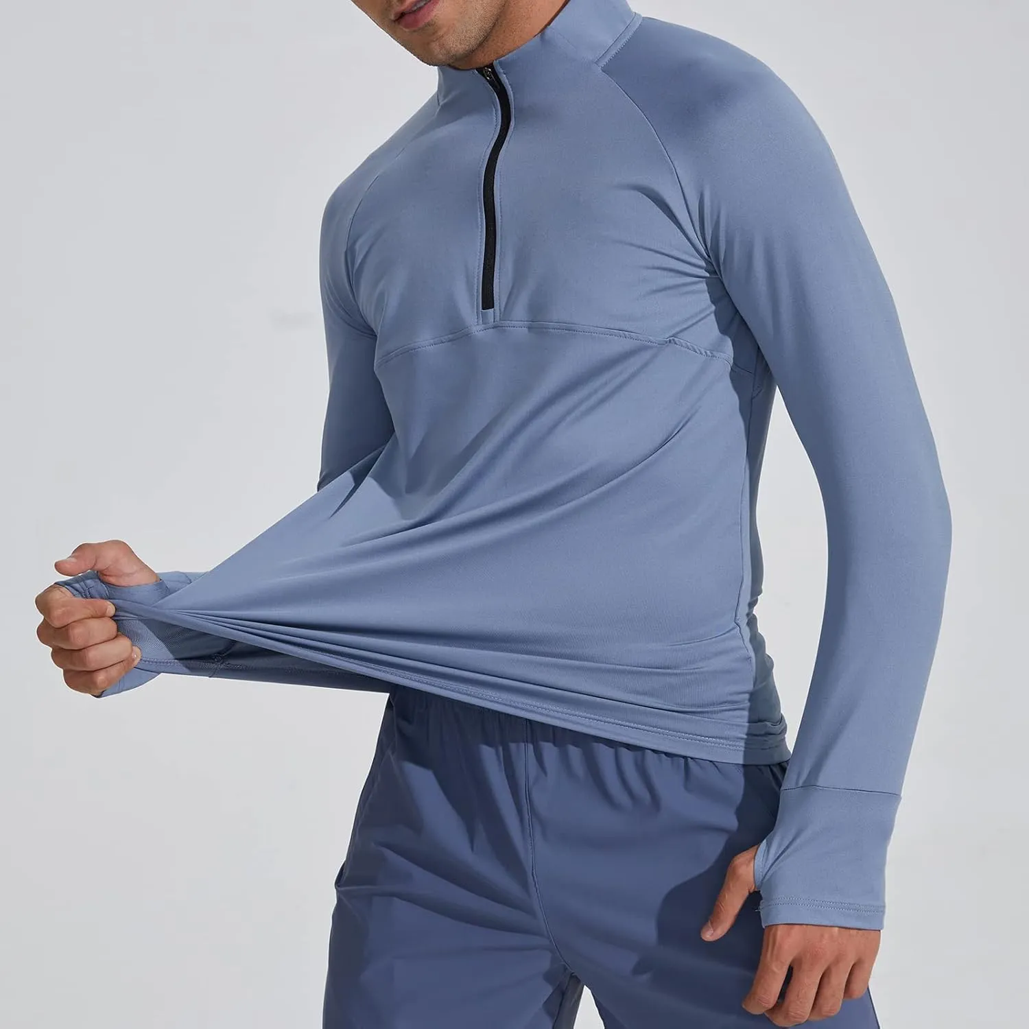 Men's Sports Shirts 1/4 Zip Long Sleeve Running Pullover Tops, Quick Dry Workout Shirts for Gym Athletic Basketball