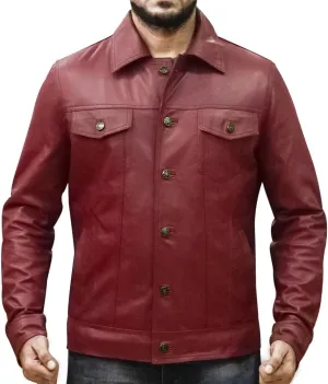 Mens Vintage Style Trucker Leather Jacket Lambskin Classic Fashion Mens Motorcycle Jackets