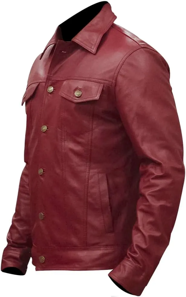 Mens Vintage Style Trucker Leather Jacket Lambskin Classic Fashion Mens Motorcycle Jackets