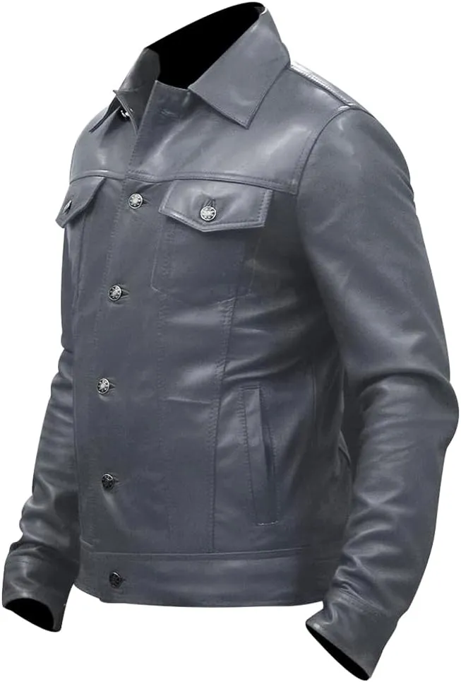 Mens Vintage Style Trucker Leather Jacket Lambskin Classic Fashion Mens Motorcycle Jackets