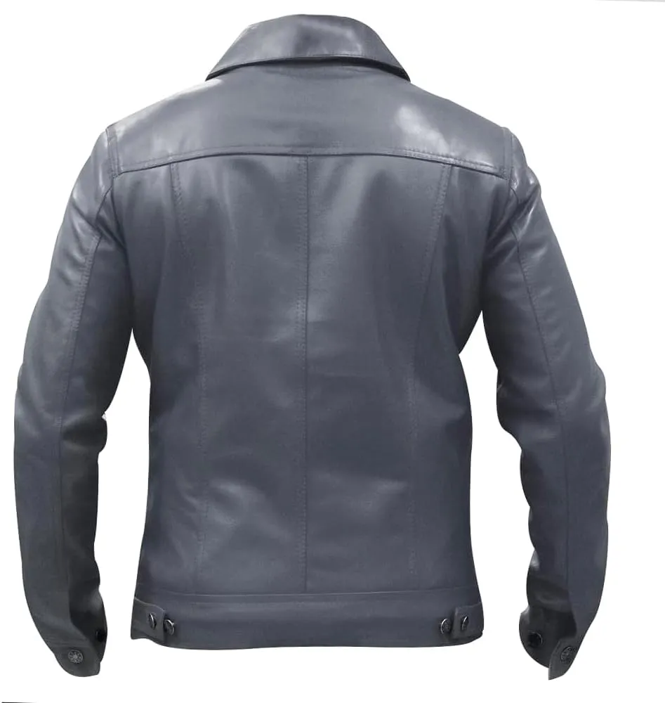 Mens Vintage Style Trucker Leather Jacket Lambskin Classic Fashion Mens Motorcycle Jackets