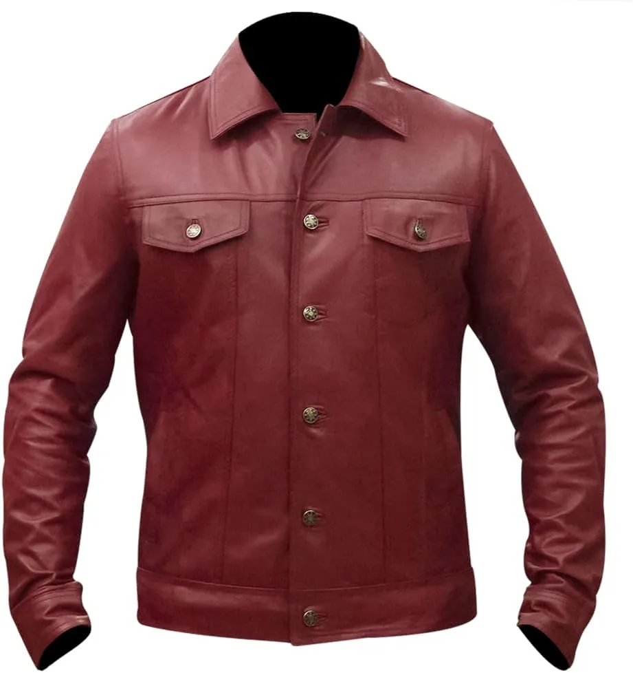 Mens Vintage Style Trucker Leather Jacket Lambskin Classic Fashion Mens Motorcycle Jackets