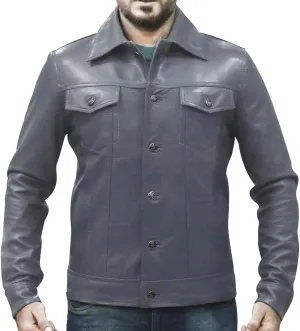 Mens Vintage Style Trucker Leather Jacket Lambskin Classic Fashion Mens Motorcycle Jackets
