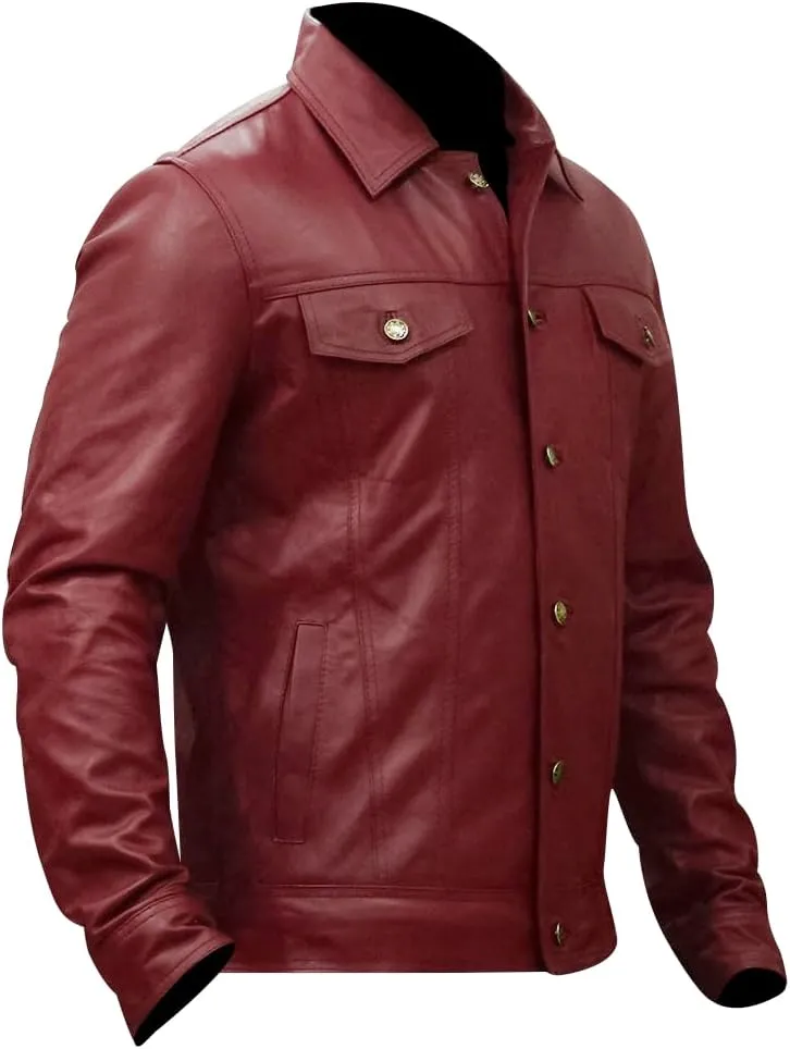 Mens Vintage Style Trucker Leather Jacket Lambskin Classic Fashion Mens Motorcycle Jackets