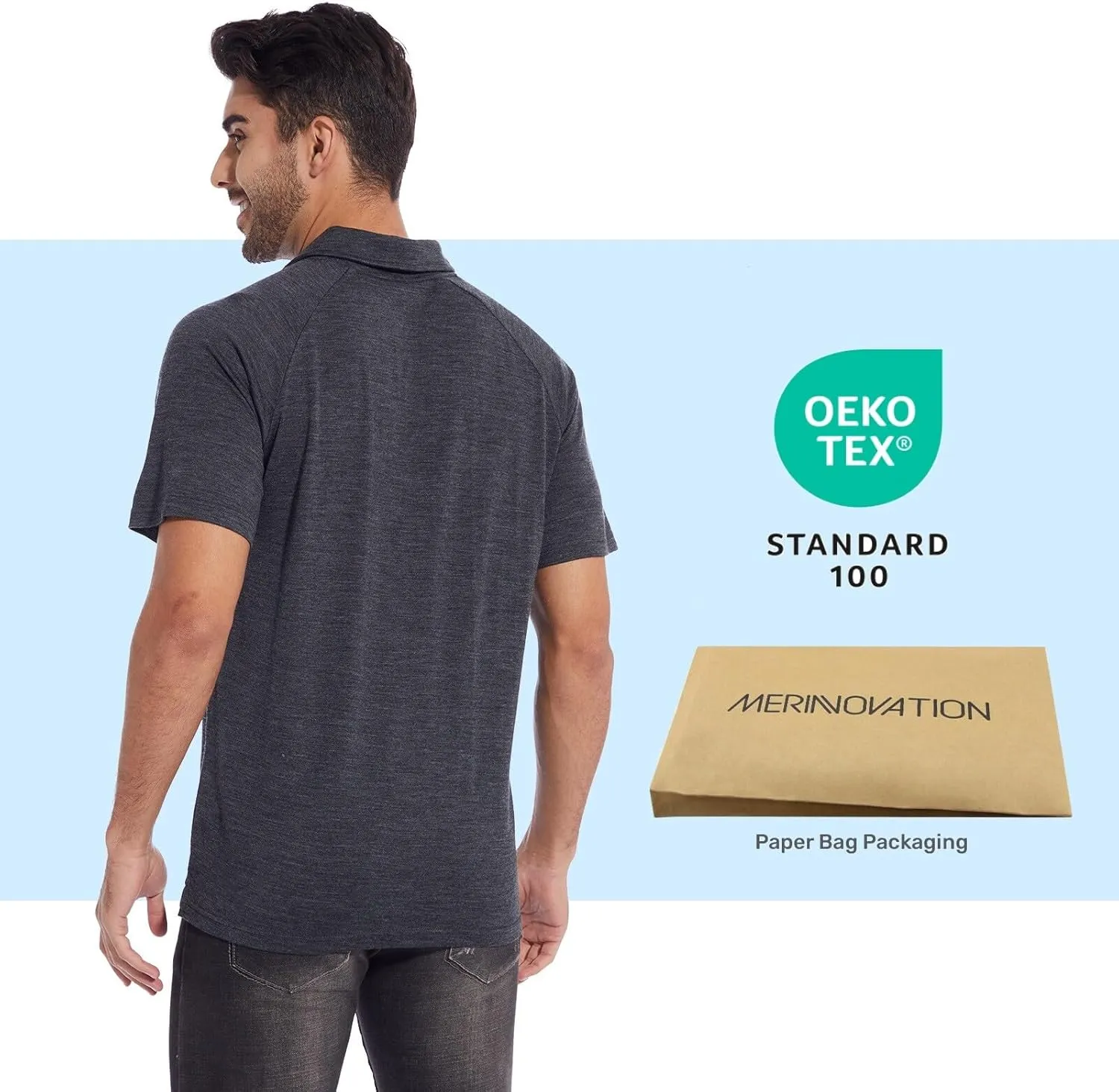 MERINNOVATION Merino Wool Polo Shirts Men - 100% Merino Wool Shirts for Men Short Sleeve Wicking Base Layer