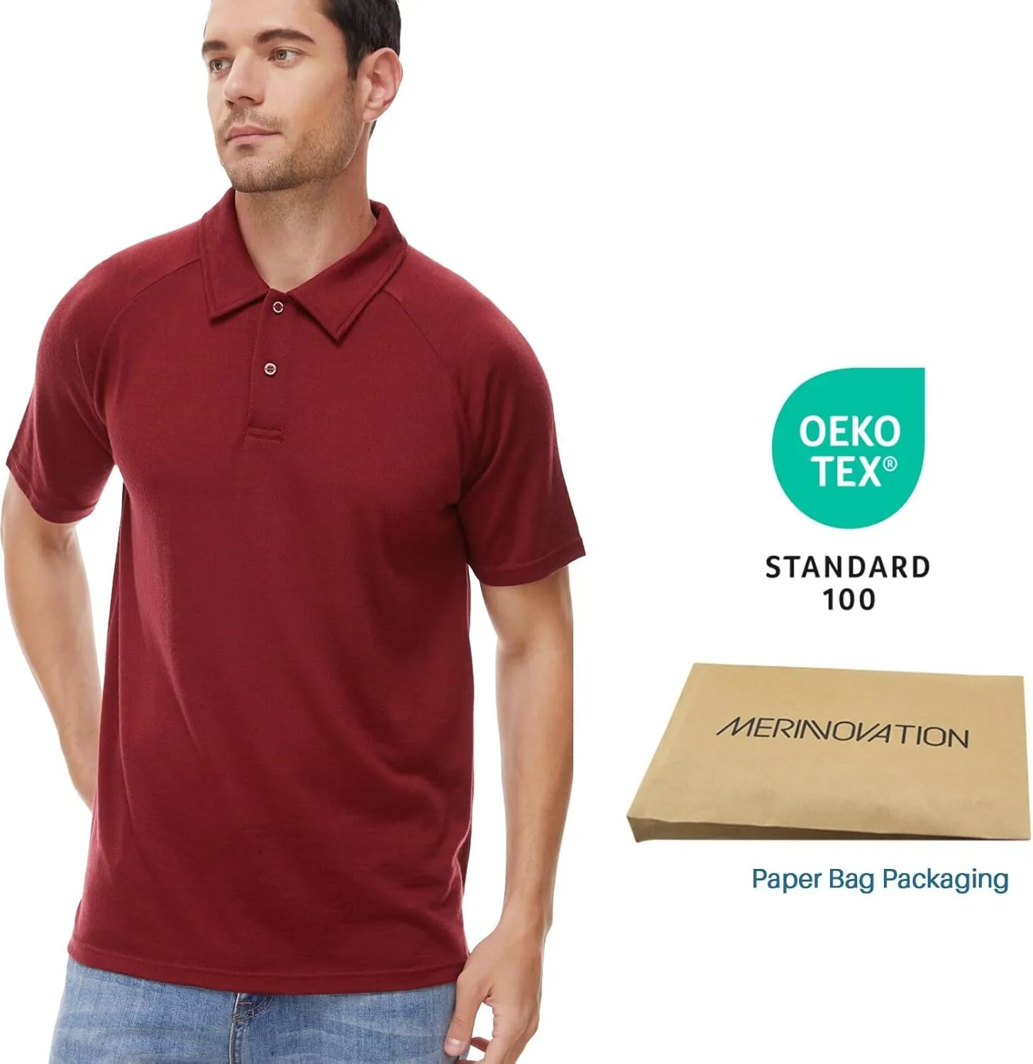 MERINNOVATION Merino Wool Polo Shirts Men - 100% Merino Wool Shirts for Men Short Sleeve Wicking Base Layer
