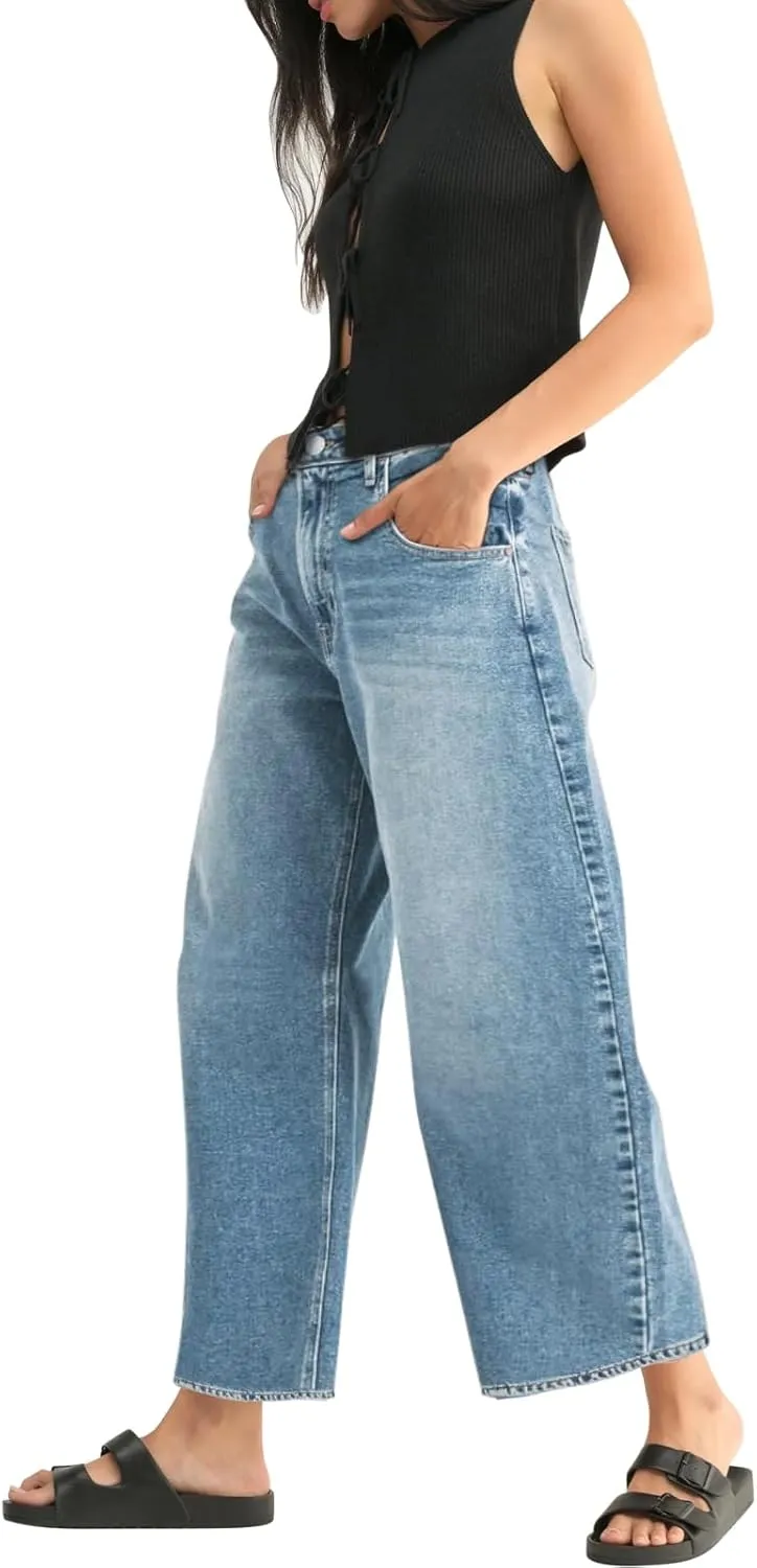 Mid Rise Leopard Print Barrel Jeans for Women Stylish Boyfriend Wide Leg Baggy Denim Pants Trendy Printed Pants
