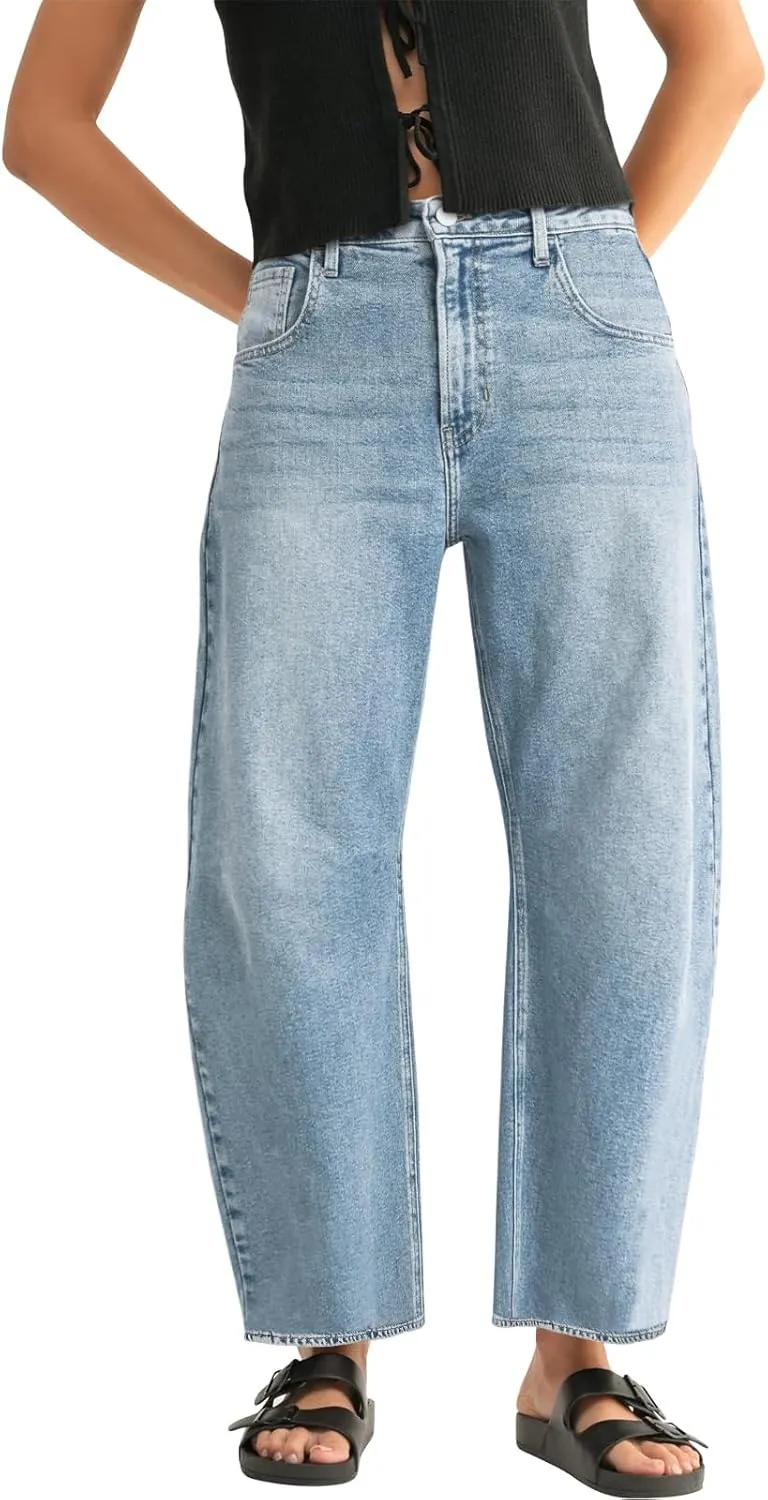 Mid Rise Leopard Print Barrel Jeans for Women Stylish Boyfriend Wide Leg Baggy Denim Pants Trendy Printed Pants