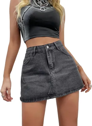 Milumia Women's Split Hem Mini Denim Skort Trendy Mid Waist Jean Skirt with Pocket