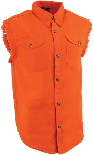 Milwaukee Leather DM1002 Men's Black Lightweight Denim Shirt with Frayed Cut Off Sleeveless