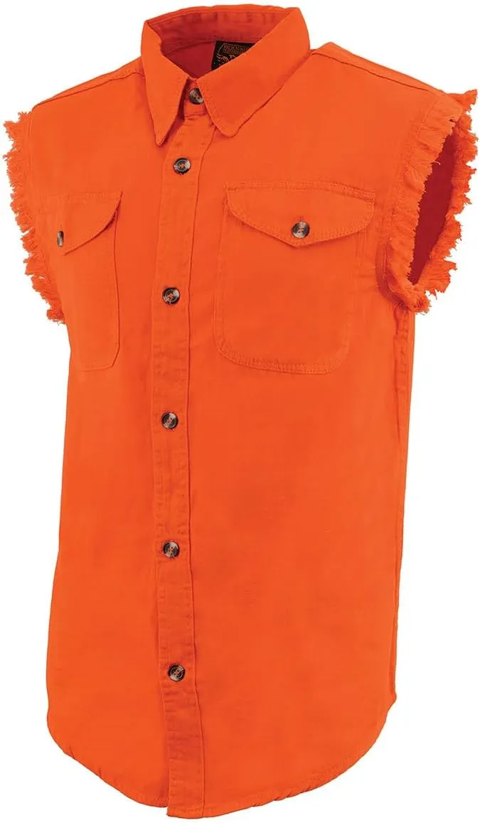 Milwaukee Leather DM1002 Men's Black Lightweight Denim Shirt with Frayed Cut Off Sleeveless