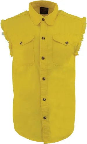 Milwaukee Leather DM4008 Men's Yellow Lightweight Denim Shirt with with Frayed Cut Off Sleeveless Look - 4X-Large