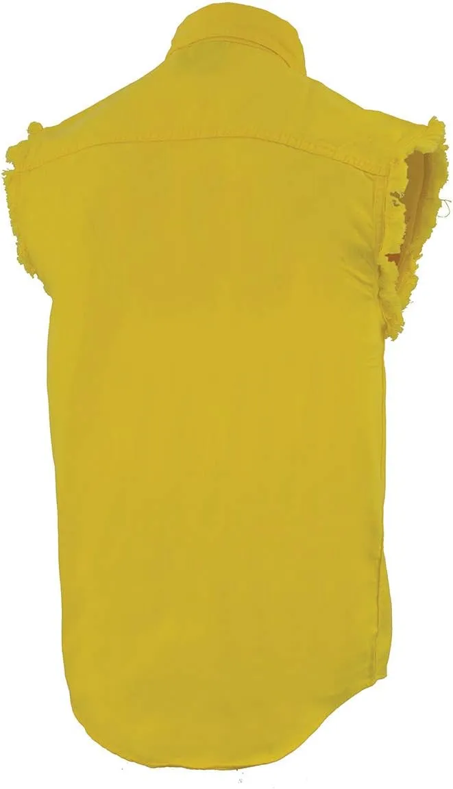 Milwaukee Leather DM4008 Men's Yellow Lightweight Denim Shirt with with Frayed Cut Off Sleeveless Look - 4X-Large