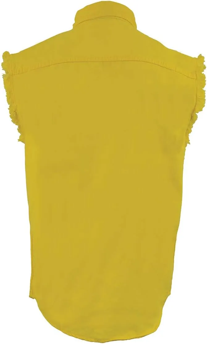 Milwaukee Leather DM4008 Men's Yellow Lightweight Denim Shirt with with Frayed Cut Off Sleeveless Look - 4X-Large