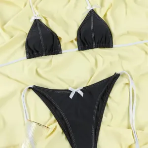 Mini Bowknot Bikinis Set for Women Patchwork Swimsuit
