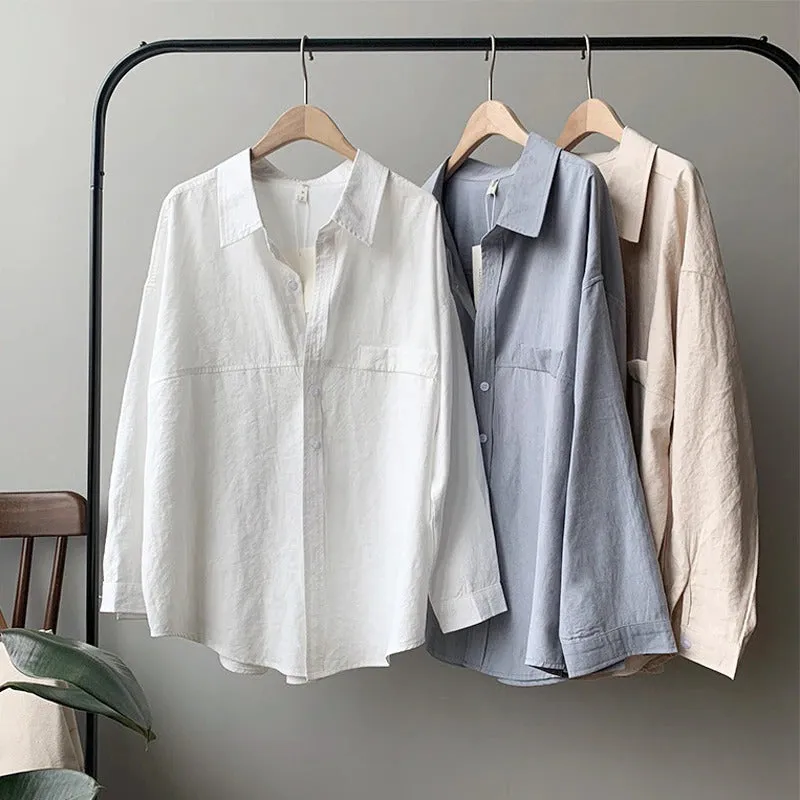 Minimalist Loose Turn-down Collar Long Sleeve Summer Blouses