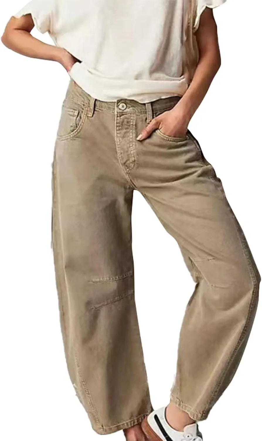 Miyaomn Vintage Barrel Jeans for Women High Waisted Wide Leg Baggy Cropped Harem Pants Y2k Boyfriend Stretch Denim Trousers