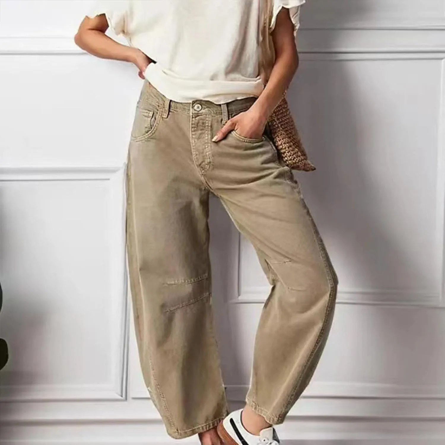 Miyaomn Vintage Barrel Jeans for Women High Waisted Wide Leg Baggy Cropped Harem Pants Y2k Boyfriend Stretch Denim Trousers