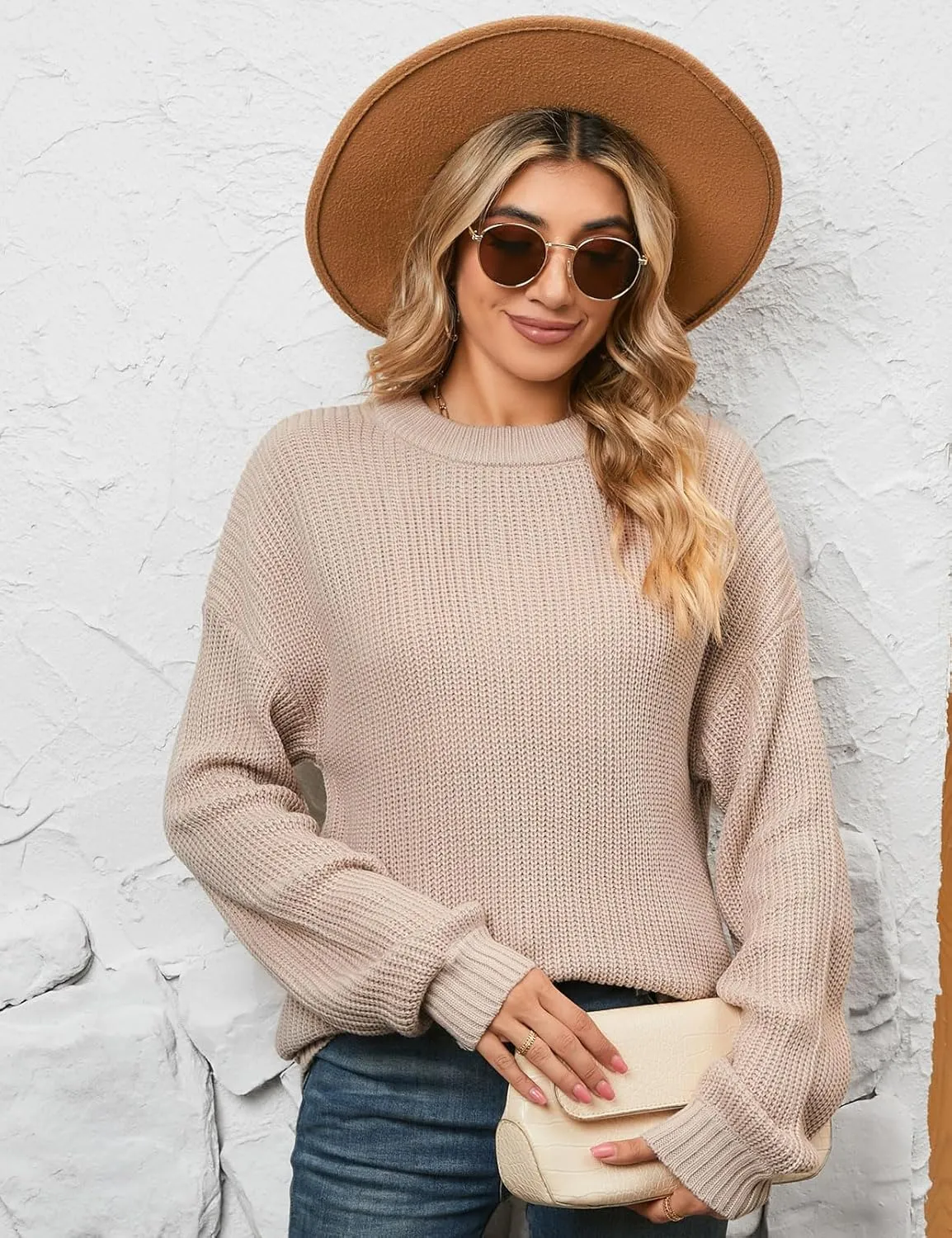 Naggoo Women's Long Sleeve Crew Neck Casual Chunky Knit Pullover Sweaters Tops