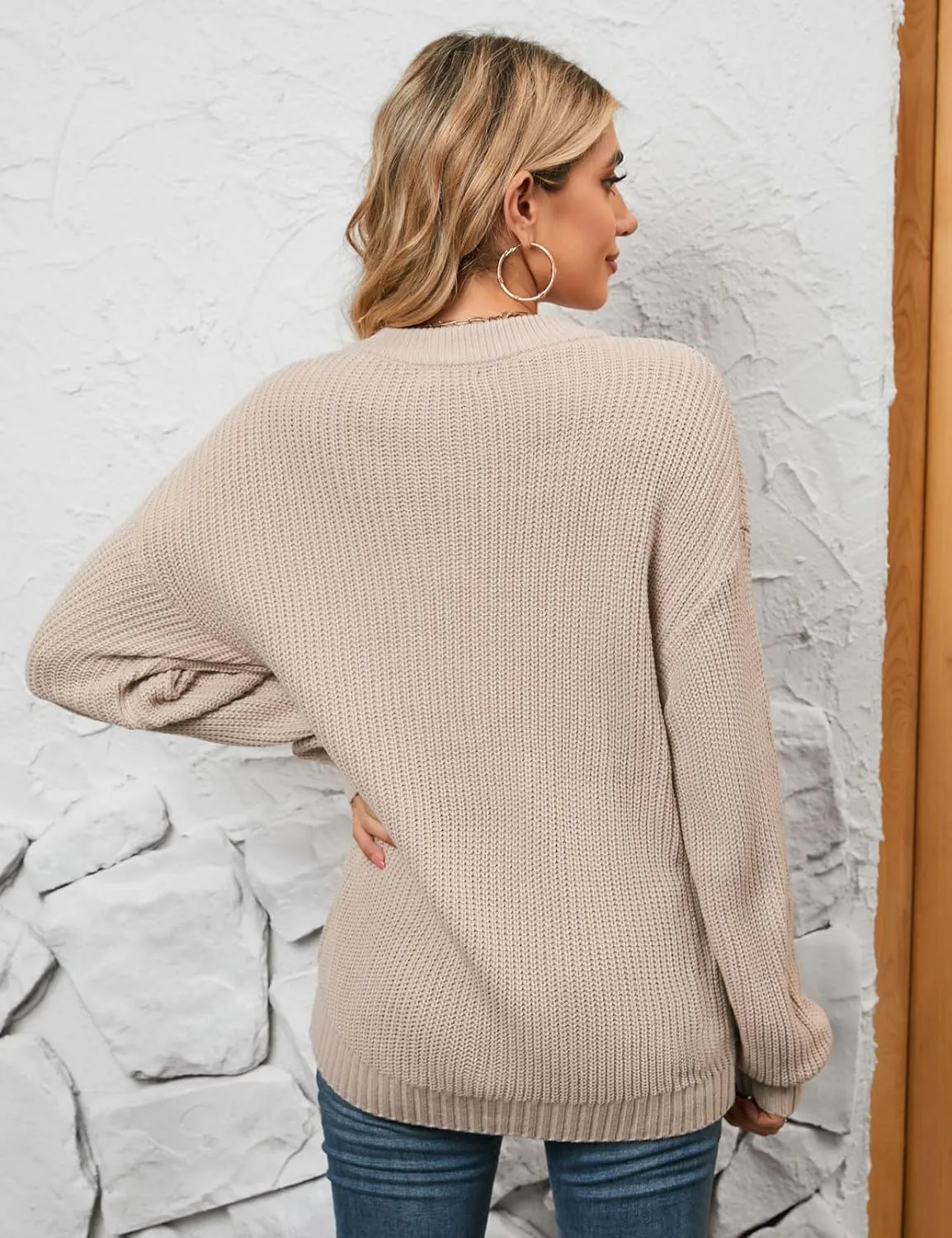 Naggoo Women's Long Sleeve Crew Neck Casual Chunky Knit Pullover Sweaters Tops