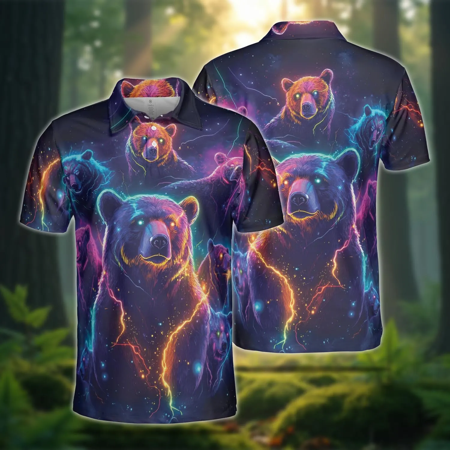 Neon Animal Golf Polo Shirts for Men - Galaxy Space Mens Polo Shirts Short Sleeve Regular Fit Series 131