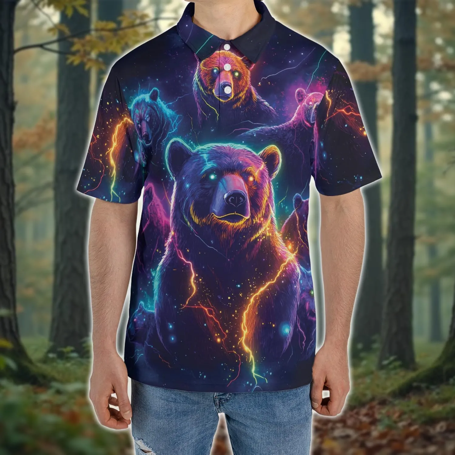 Neon Animal Golf Polo Shirts for Men - Galaxy Space Mens Polo Shirts Short Sleeve Regular Fit Series 131