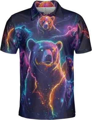 Neon Animal Golf Polo Shirts for Men - Galaxy Space Mens Polo Shirts Short Sleeve Regular Fit Series 131