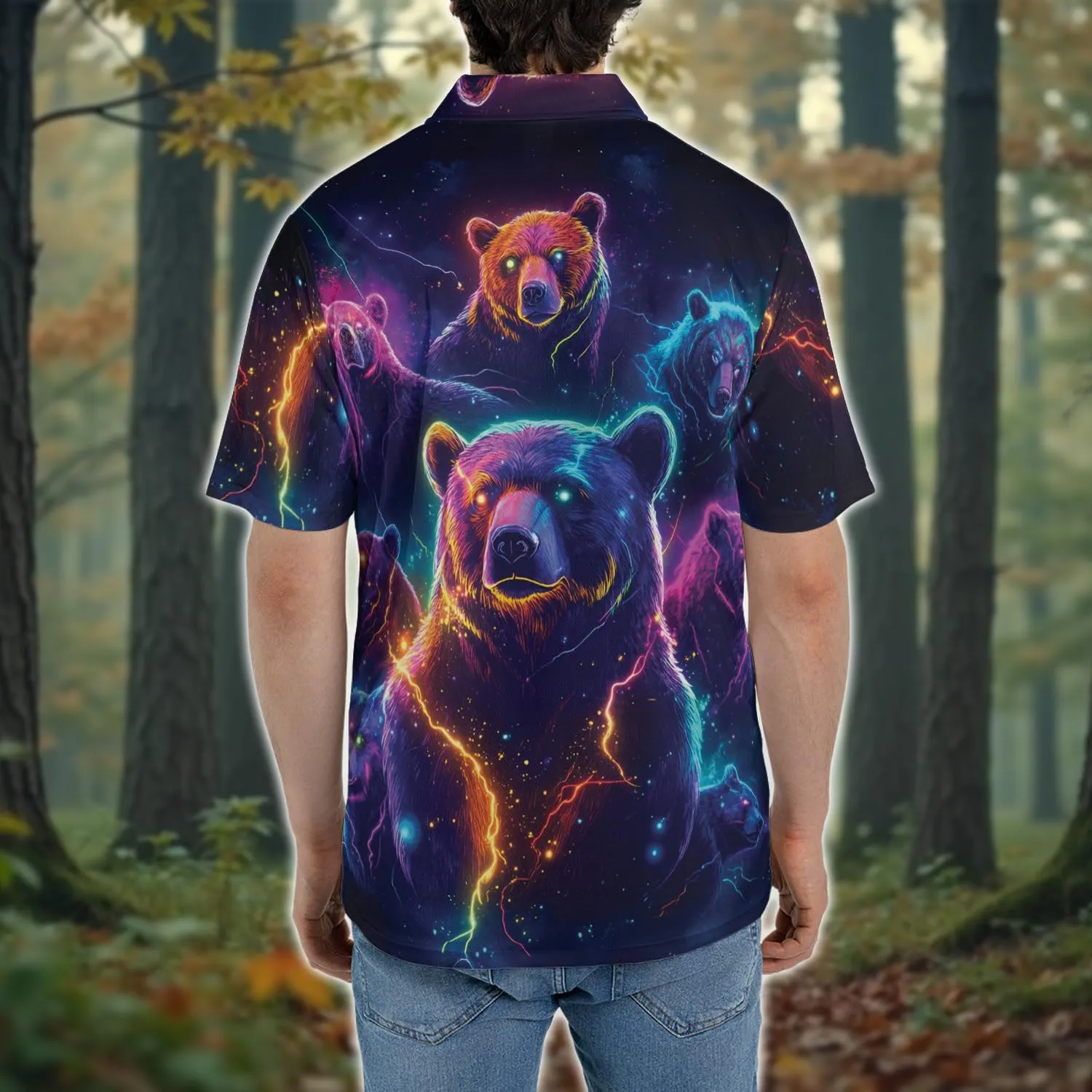 Neon Animal Golf Polo Shirts for Men - Galaxy Space Mens Polo Shirts Short Sleeve Regular Fit Series 131
